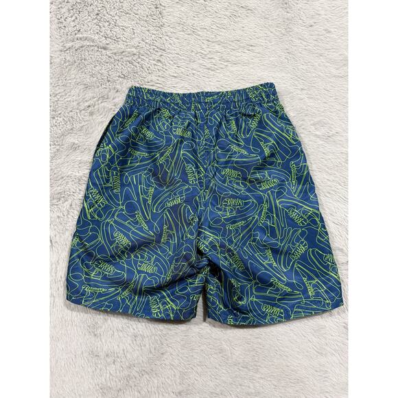 Nike Swim Trunks Boys Small Blue Green Swoosh Sneaker Print Drawstring Shorts - Picture 5 of 8